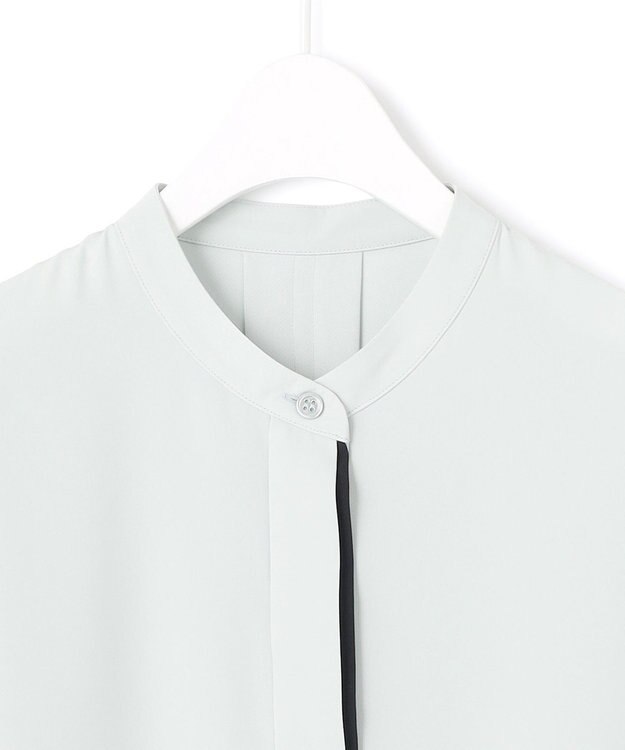 ICB L 【人気のため新色追加・接触冷感・UVケア・速乾・洗える】BackSatinAmunzen 5分袖バンドカラーブラウス アッシュブルー系