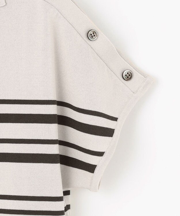 J.PRESS LADIES 【WEB限定カラーあり・洗える・抗菌防臭】COTTON POLYESTER ボーダー 襟付き ニット グレージュ×ブラウン系