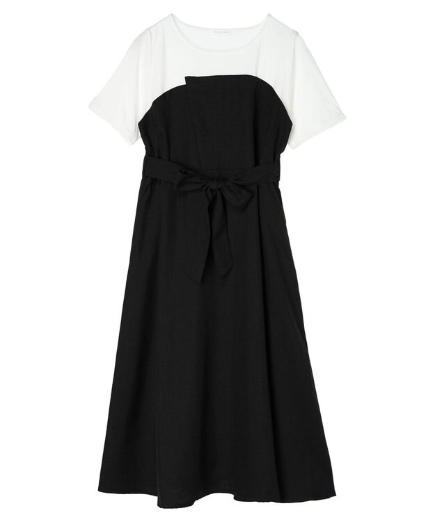 Green Parks 共ベルト付きビスチェ風ドッキングワンピース Black