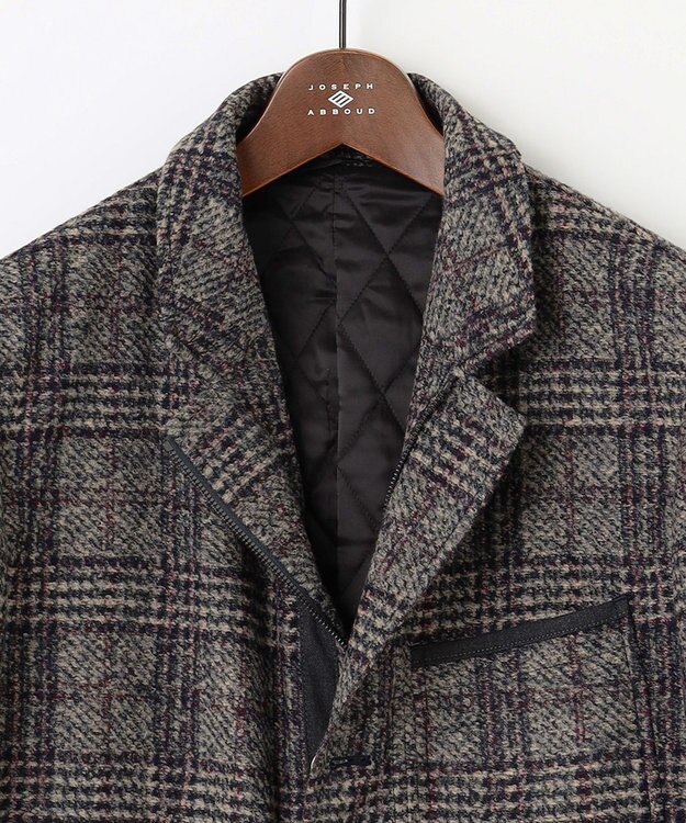 JOSEPH ABBOUD 【イタリア素材/軽量/中綿キルト裏地】スライバーチェックジャージー ジャケット グレー系4