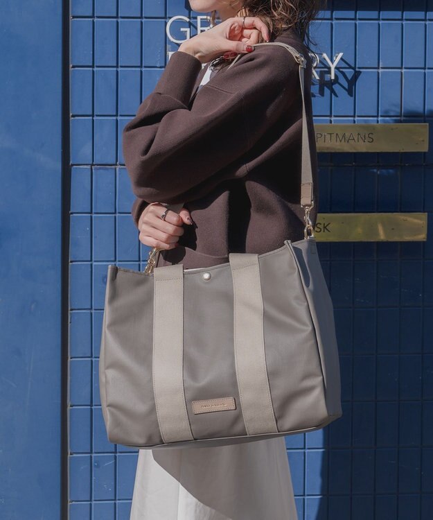 Hekhèr Le Style de Vie 【日本製 / A4サイズ対応 / 2WAY】PUコートコットンキャンバス トートバッグ large グレージュ