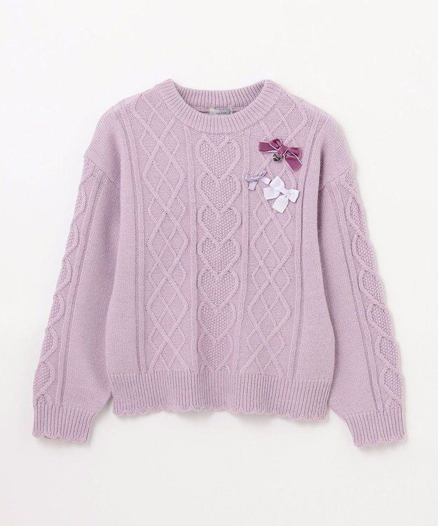 ANY KIDS リボン ケーブル ニット ラベンダー