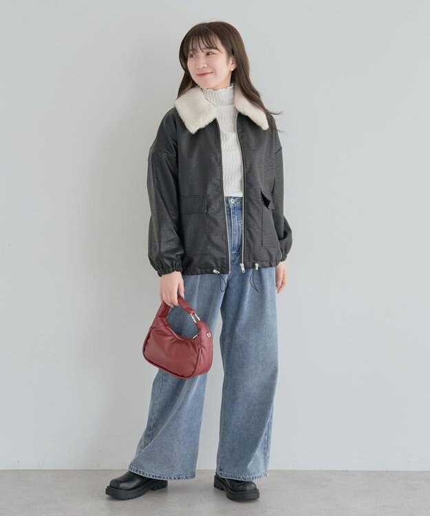 Green Parks ・ＥＬＥＮＣＡＲＥ　ＤＵＥフェイクレザーＺＩＰブルゾ Black