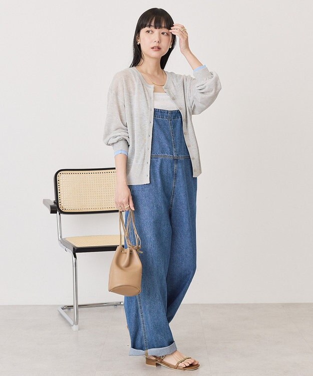 AMERICAN HOLIC シアー配色ニットカーディガン Light Gray