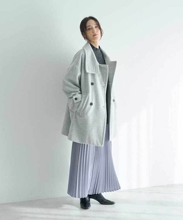 YECCA VECCA ウール混ミドル丈スタンドカラーコート Light Gray