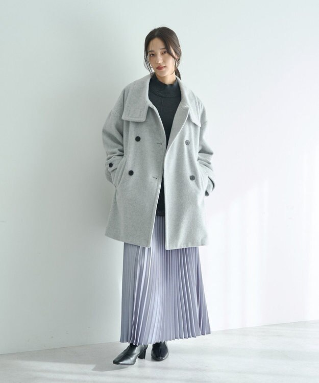 YECCA VECCA ウール混ミドル丈スタンドカラーコート Light Gray
