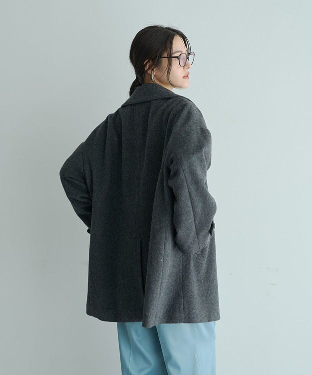 YECCA VECCA ウール混ミドル丈スタンドカラーコート Charcoal Gray