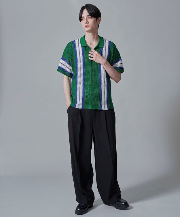 WEGO ラインニットシャツ（SS） グリーン