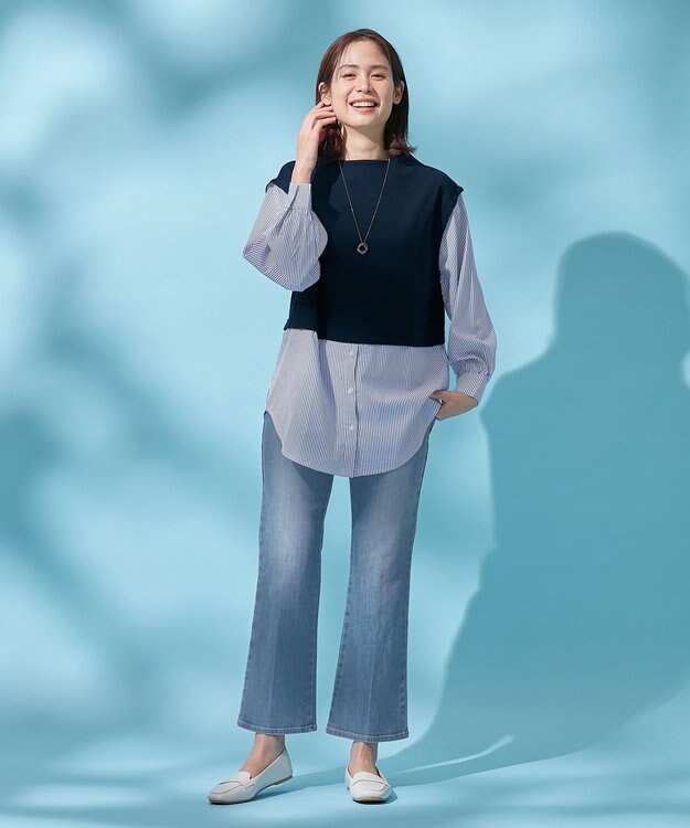 ANY 【洗濯機可/ストレッチ】デニムフレアパンツ ライトインディゴ