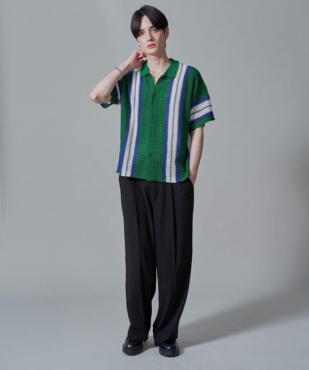 WEGO ラインニットシャツ（SS） グリーン