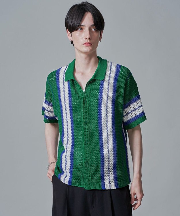 WEGO ラインニットシャツ（SS） グリーン