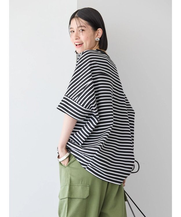 AMERICAN HOLIC 抗菌防臭＋接触冷感　コクーンカットプルオーバー Border Black