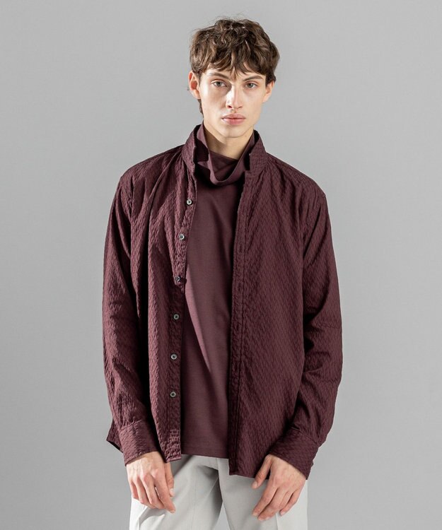 JOSEPH HOMME アロージャガードストレッチ　ウイングカラーシャツ ブラウン系