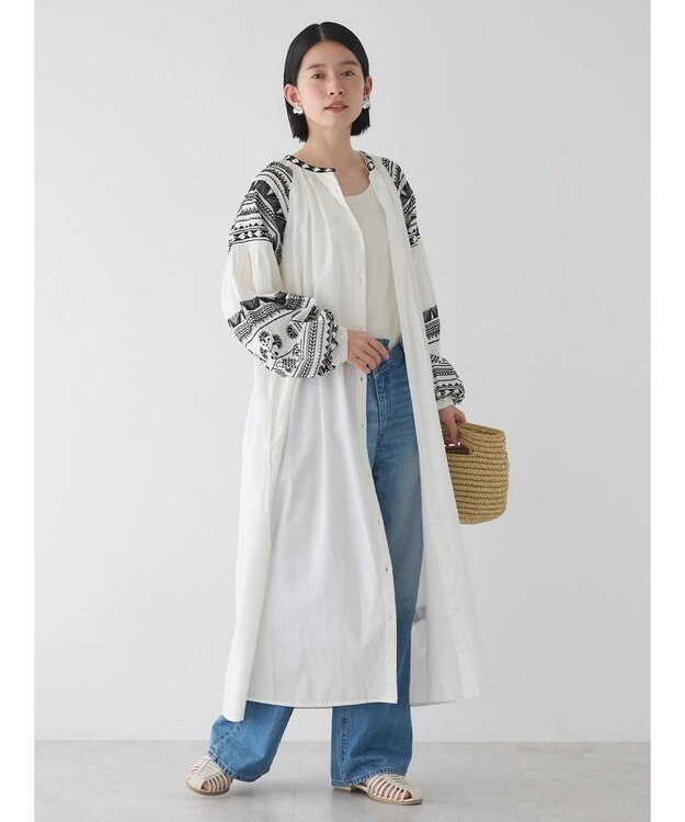 AMERICAN HOLIC インドコットン袖刺繍ワンピース Off White