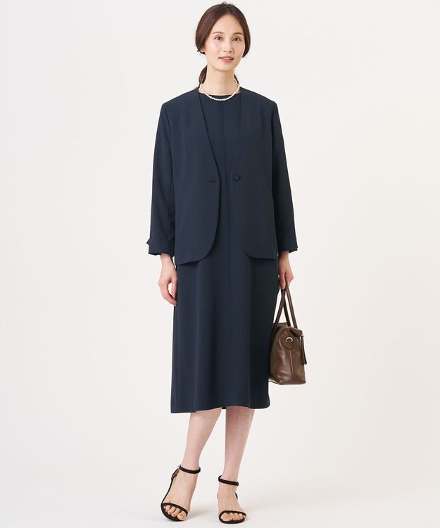 J.PRESS LADIES S 【セットアップ対応・人気素材】Light ジョーゼット ワンピース ネイビー系