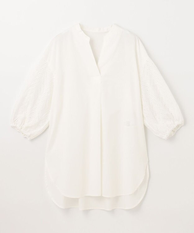 ANY 【洗濯機可】エンブロイダリー スキッパーチュニックブラウス オフ