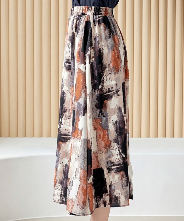 Tiaclasse 【洗える】ペイント柄スカート オレンジ