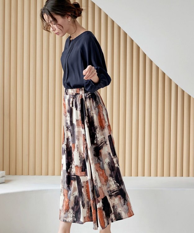 Tiaclasse 【洗える】ペイント柄スカート オレンジ