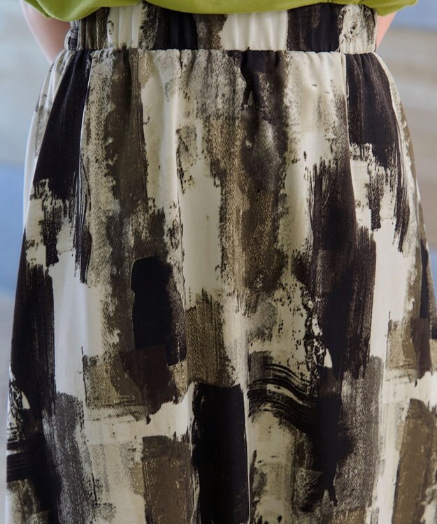 Tiaclasse 【洗える】ペイント柄スカート カーキ