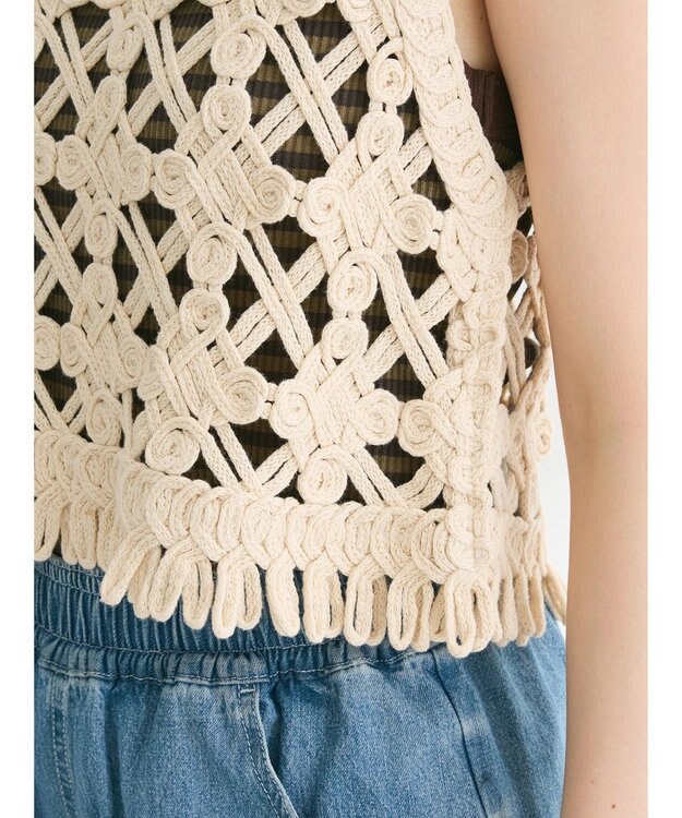 Green Parks かぎ針編みニットベスト Ivory