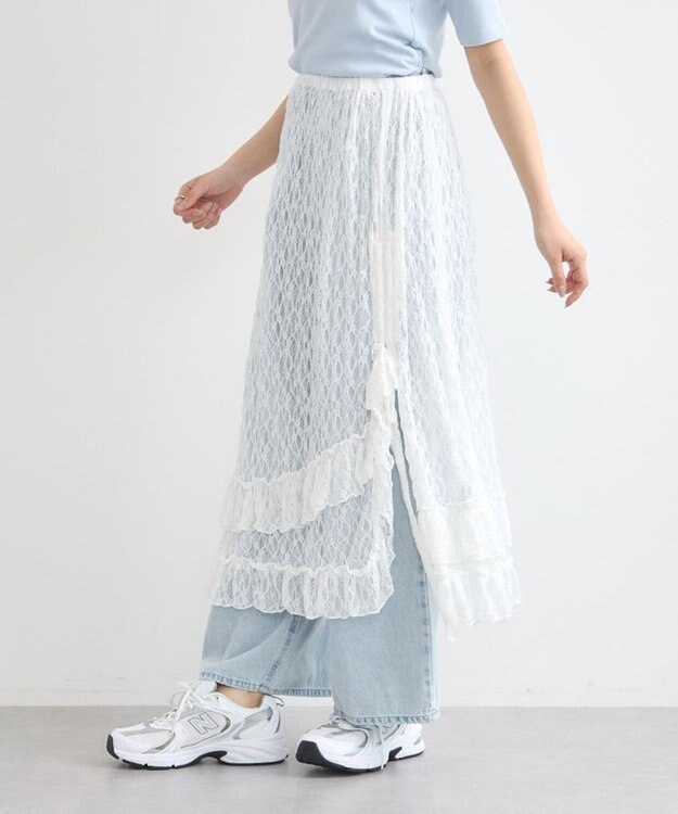 earth music&ecology ２ｗａｙレースレイヤードスカート Off White