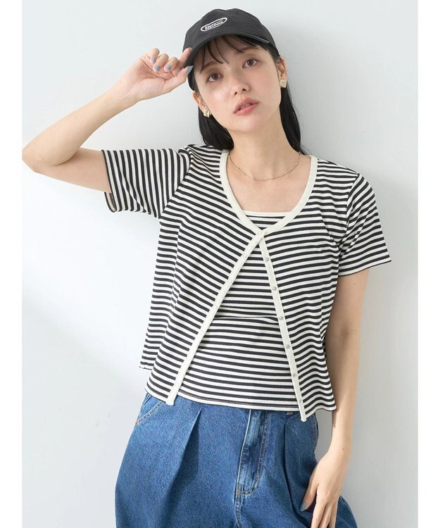 earth music&ecology ＳＥＴ２点ボーダーカーディガン＋キャミ Black