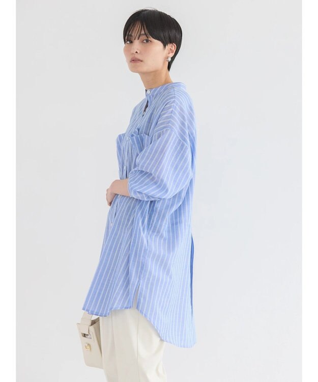 AMERICAN HOLIC イージーケア＋接触冷感　Ｗポケットシャツチュニック Stripe Navy