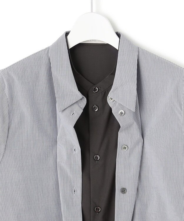 ICB L 【洗える】レイヤードシャーティング ブラックストライプ系