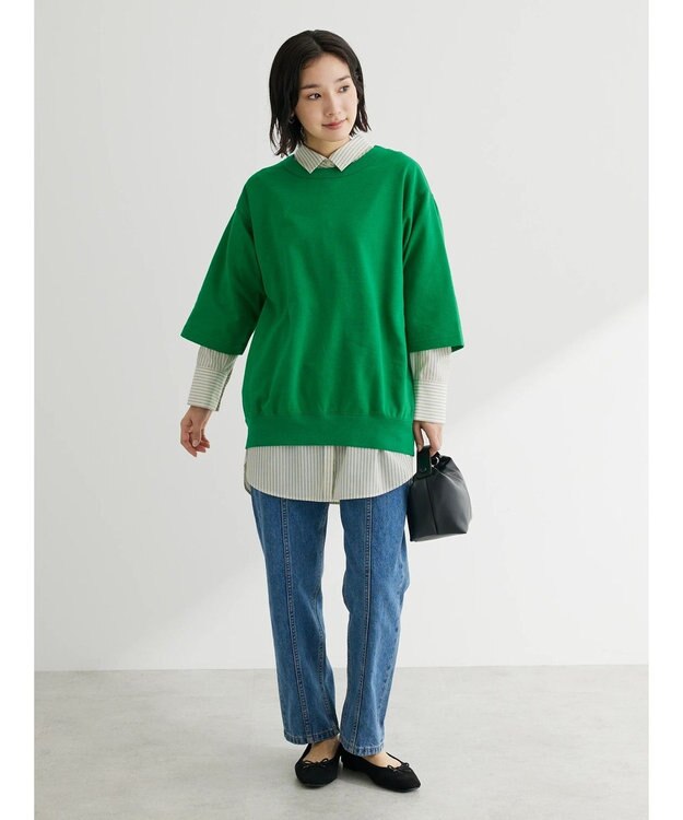 Green Parks コットンＵＳＡミニ裏毛七分袖トレＴＥＥ Green