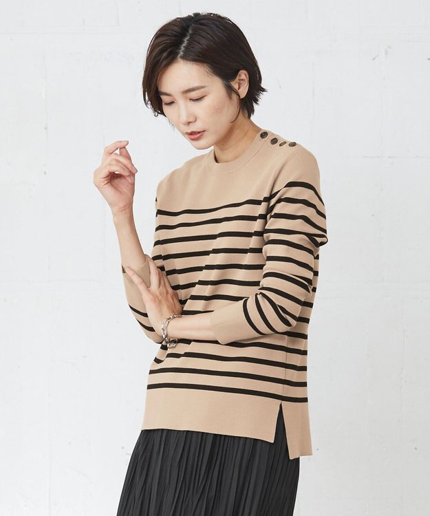 J.PRESS LADIES 【洗える】ミラノリブバスクボーダー ニット ベージュ系1