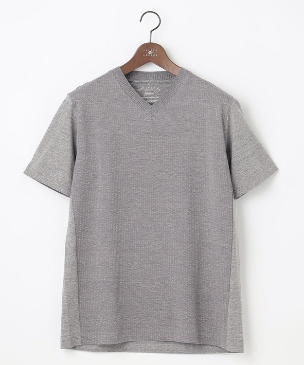 JOSEPH ABBOUD 【オーガニックコットン使用】JOE COTTONサッカーVネック Tシャツ ライトグレー系