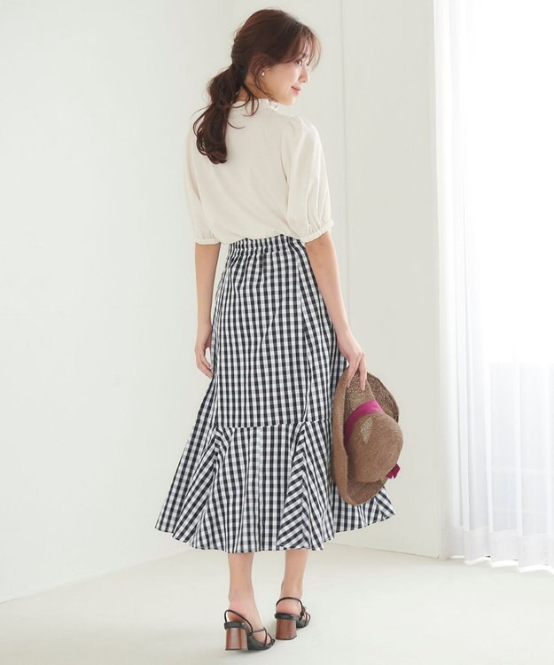 Feroux 【洗える】ギンガムチェック スカート ブラック系1