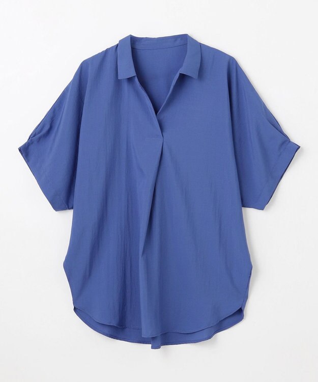 ANY 【新色追加】スキッパーネック袖タックブラウス ブルー