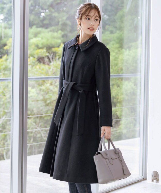 Tiaclasse 【ウール90％】ステンカラープリンセスウールコート ブラック