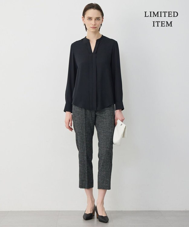 ICB 【新色追加・WEB限定】BackSatinAmunzen キーネックブラウス ブラック