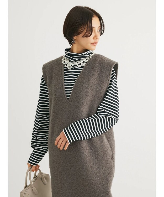 Green Parks ・ＥＬＥＮＣＡＲＥ　ＤＵＥ　ブークレＶネックジャンスカ Charcoal Gray