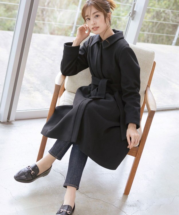 Tiaclasse 【ウール90％】ステンカラープリンセスウールコート ブラック