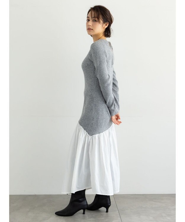 Te chichi 【宮本茉由着用】リブニットドッキングアシメワンピース グレー