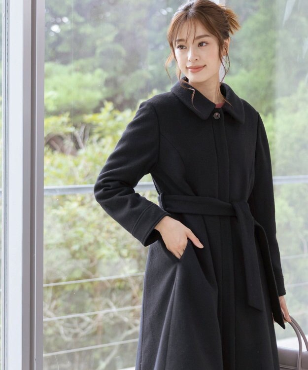 Tiaclasse 【ウール90％】ステンカラープリンセスウールコート ブラック