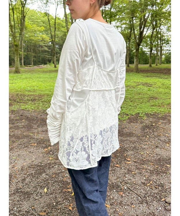 Green Parks AnriettMusee シャーリングスリーブＴシャツ＋レースキャミソールＳＥＴ Off White