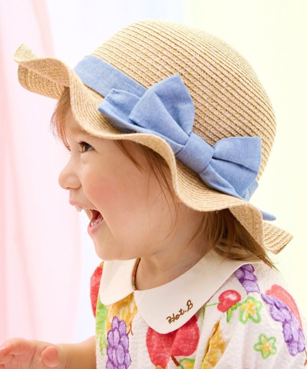 MIKI HOUSE HOT BISCUITS 【48-54cm】 麦わら風 リボン付きハット
