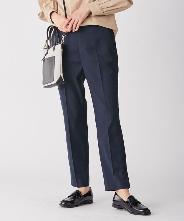 J.PRESS LADIES 【洗える】ポリエステルレーヨンマイクロギャバストレッチ テーパード パンツ ネイビー系