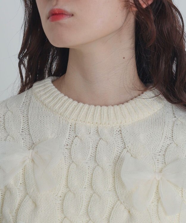 WEGO チュールリボンケーブルニット ホワイトアイボリー