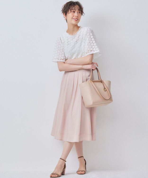 組曲 L フラワーレース半袖ブラウス パールホワイト系