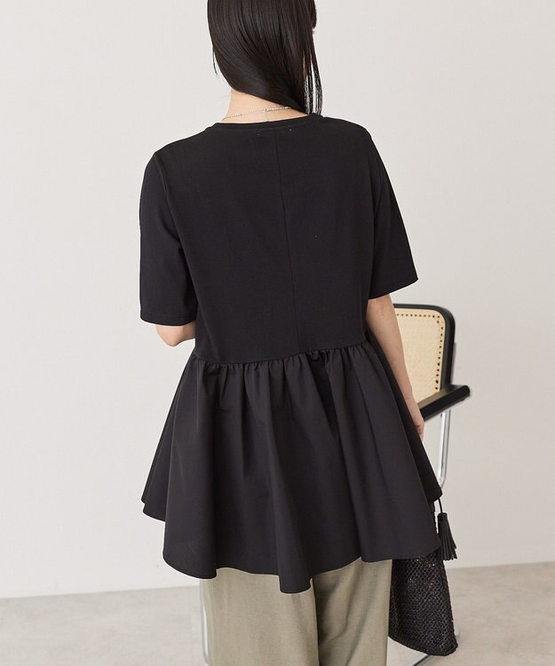 AMERICAN HOLIC 布帛切替ペプラム半袖プルオーバー Black