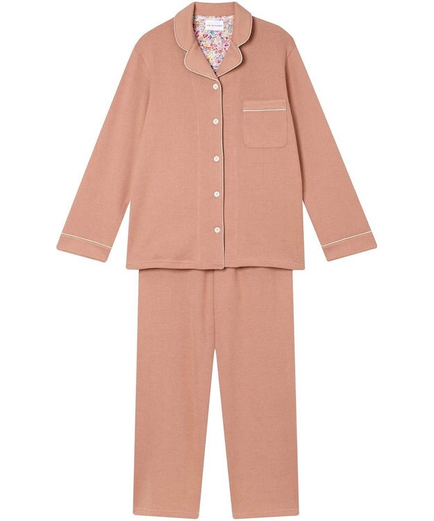 une nana cool 【綿混】ソフトコットンリブ 長袖開襟パジャマ MADE WITH LIBERTY FABRIC ピンク