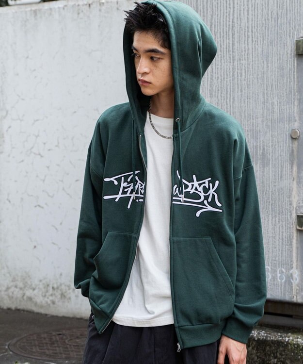 WEGO ワッペンロゴジップパーカー ダークグリーン