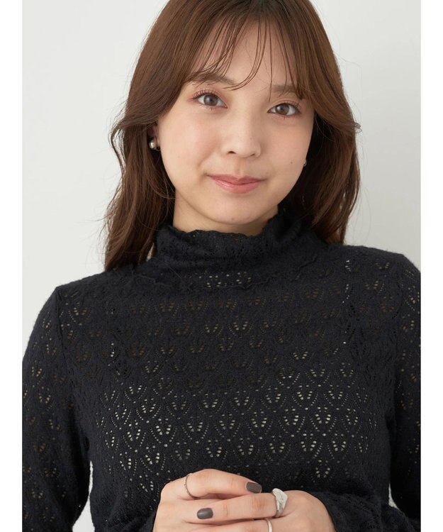 earth music&ecology 起毛レースハイネックインナー Black