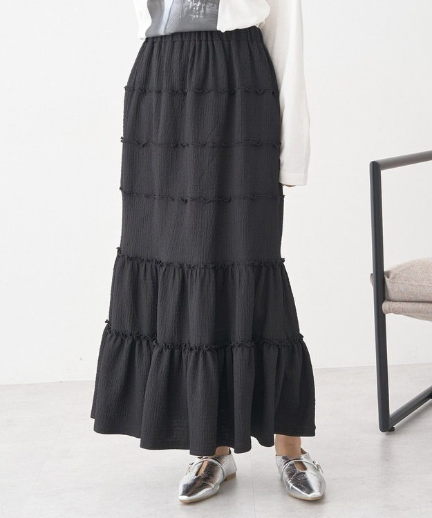 earth music&ecology メロー切替フレアスカート Black