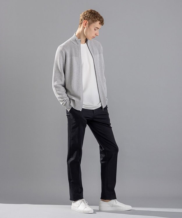 JOSEPH HOMME シルクバルキーハニカム　ジップアップニット ライトグレー系